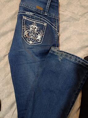 Embroidered Dark Blue Jeans - Silver Accent